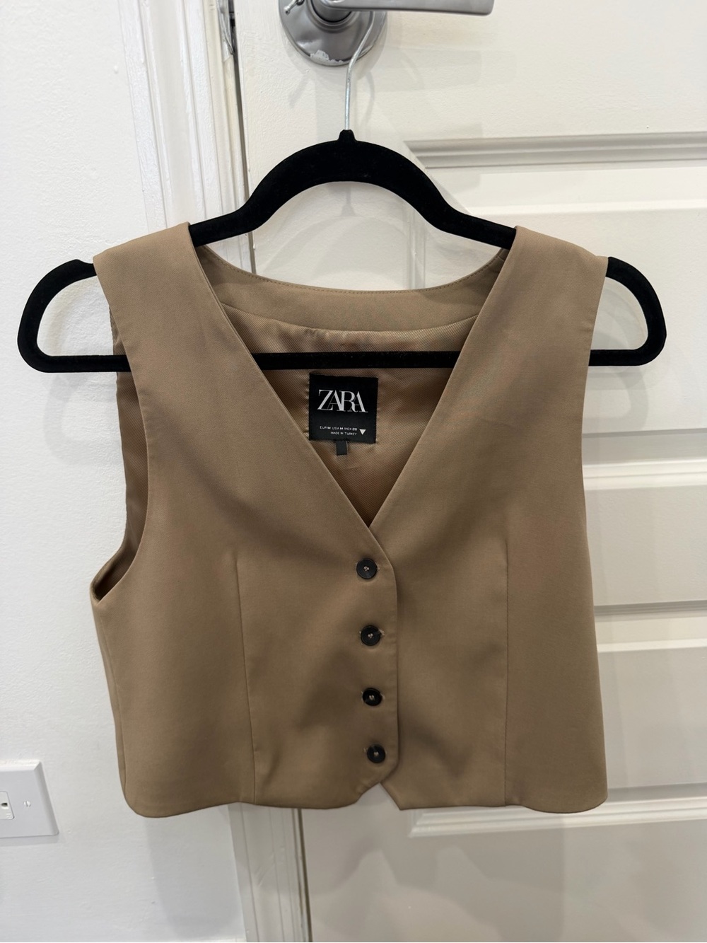 Zara Camel Buttoned V-Neck Vest